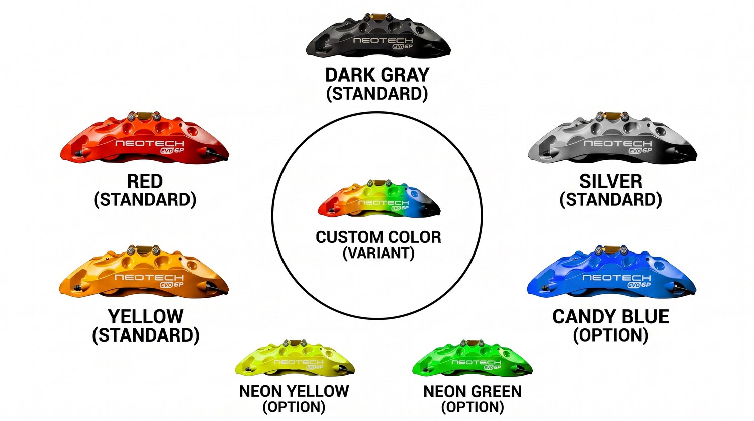 NeoTech เบรคเลือกสีคาลิเปอร์ Dark Gray Red Silver Yellow Candy Blue Neon Green ทำสีตามสั่ง